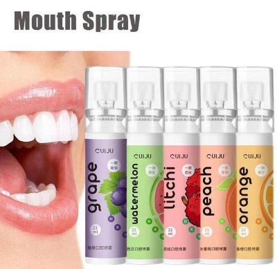 Picture of Oral Fresh Spray Mouth Freshener 6 Smell Fresh Breath Mouth Fruit Litchi Peach Grape Flavor Persistent Portable Oral