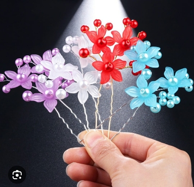 Picture of Pack of 3 Fancy Hair pins Large U Shape Pins,Jura Pins, Braide Flower Pins & Bun Pins for Wedding Bride Party Hair Accessories by Zayan Fashion (3Pis)