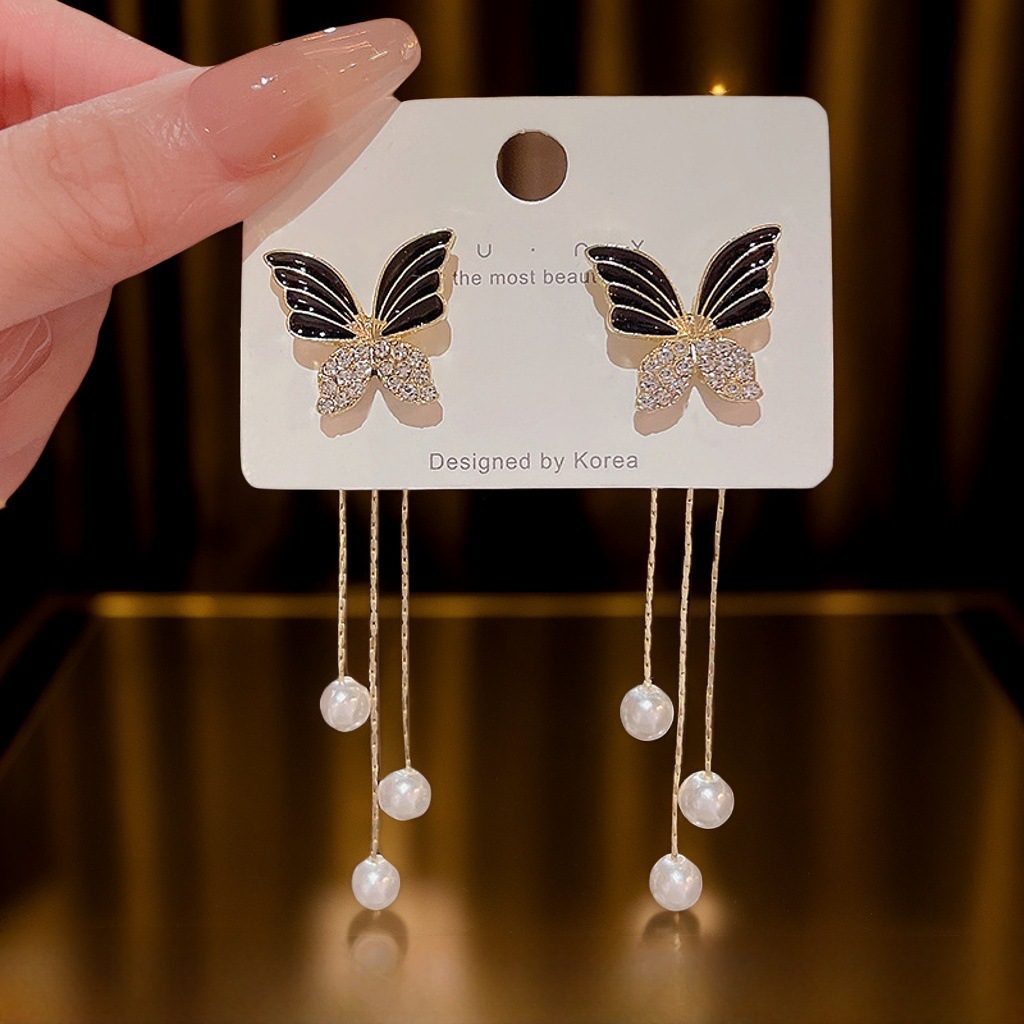 Picture of Unique Design Elegant Delicate Light Luxury Black Butterfly Earrings Women Jewelry Party Premium Gifts