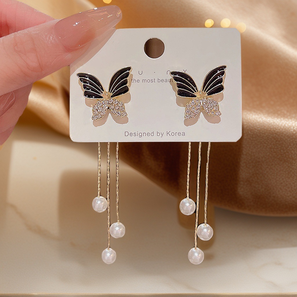 Picture of Unique Design Elegant Delicate Light Luxury Black Butterfly Earrings Women Jewelry Party Premium Gifts