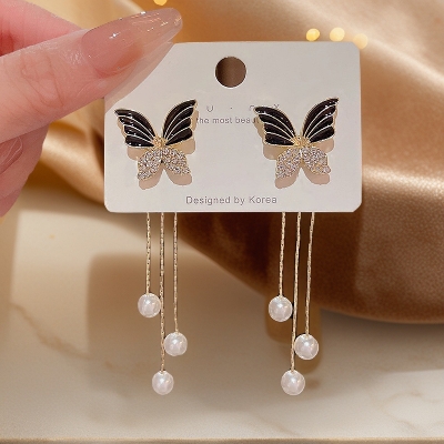 Picture of Unique Design Elegant Delicate Light Luxury Black Butterfly Earrings Women Jewelry Party Premium Gifts
