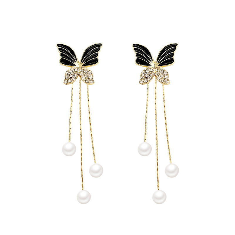 Picture of Unique Design Elegant Delicate Light Luxury Black Butterfly Earrings Women Jewelry Party Premium Gifts