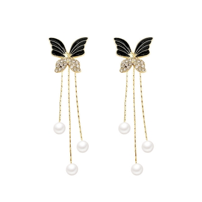 Picture of Unique Design Elegant Delicate Light Luxury Black Butterfly Earrings Women Jewelry Party Premium Gifts