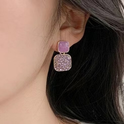 Picture of Luxury Female Crystal Zircon Stone Earrings Purple Color Jewelry Vintage Double Stud Earrings For Women