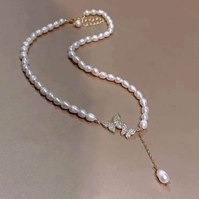 Picture of Sweet Rhinestone Bow Knot Pendant Necklace Elegant Summer Imitation Choker Necklace For Women Jewelry Gifts