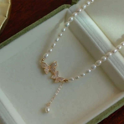 Picture of Sweet Rhinestone Bow Knot Pendant Necklace Elegant Summer Imitation Choker Necklace For Women Jewelry Gifts