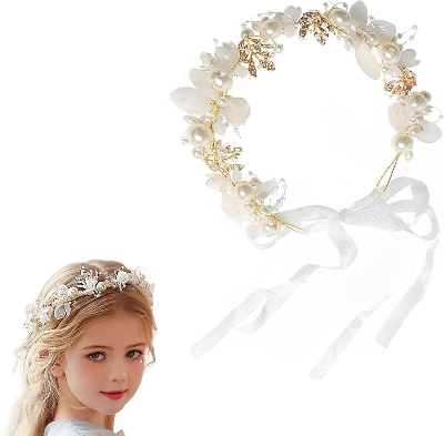 Picture of Bridal Crown Hair Jewelry Wedding Tiara With Pearls Flowers