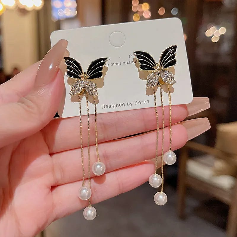 Picture of Unique Design Elegant Delicate Light Luxury Black Butterfly Earrings Women Jewelry Party Premium Gifts