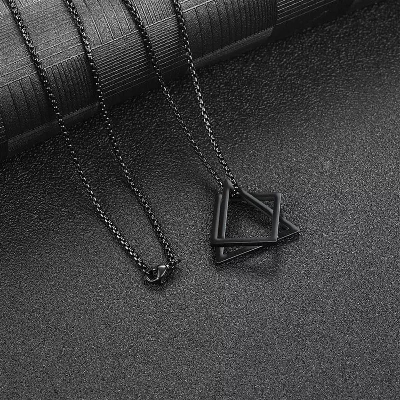 Picture of Stainless Steel  Square Triangle Chain Pendant Necklace For Men  