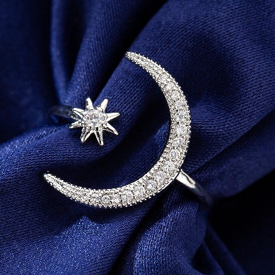 Picture of Moon Star Adjustable Finger Rings For Women Silver Adjustable