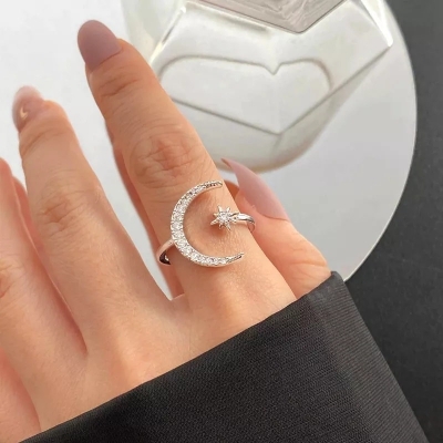 Picture of Moon Star Adjustable Finger Rings For Women Gold Adjustable