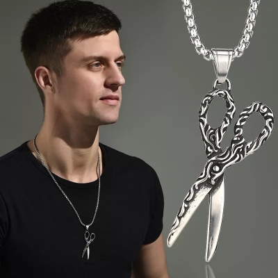 Picture of Stainless Steel Men Chain Pendant Necklace Silver 