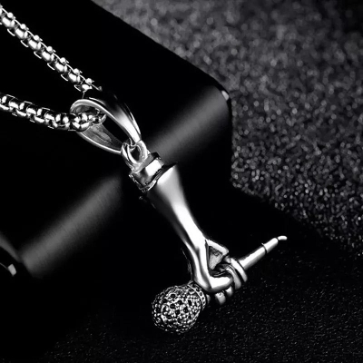 Picture of Hand Microphone Men's Stainless Steel Cool Spearpoint Arrowhead Pendant Necklace for Men Boys  Chain Necklace For Men Silver 
