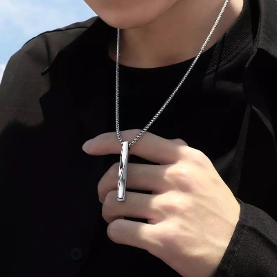 Picture of Fashion New Pendant Necklace Men Punk Trendy Simple Stainless Steel Chain Jewellery Gift Silver 