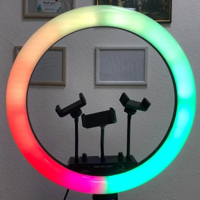Picture of 45cm MJ18 RGB LED RingFill Light/3Phone Holders/Remote/ 7 Ft. Stand Included