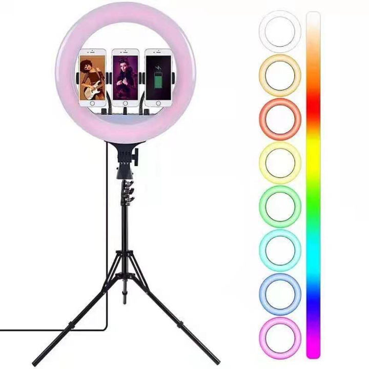 Picture of 45cm MJ18 RGB LED RingFill Light/3Phone Holders/Remote/ 7 Ft. Stand Included