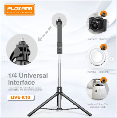 Picture of PLOKAMA Live K10 Selfie Stick Tripod 200CM Mobile Stick Chargeable Bluetooth DSLR Camera Stand Ring light Stand Vlog Stick Mobile Stand Foldable 360 Rotatable Tiktok Stand