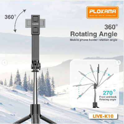Picture of PLOKAMA Live K10 Selfie Stick Tripod 200CM Mobile Stick Chargeable Bluetooth DSLR Camera Stand Ring light Stand Vlog Stick Mobile Stand Foldable 360 Rotatable Tiktok Stand