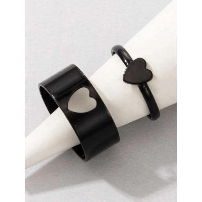 Picture of Love King and Queen Couple Ring Set In  hart Black 