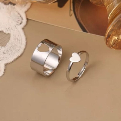 Picture of Love King and Queen Couple Ring Set In  hart Silver Silver Adjustable