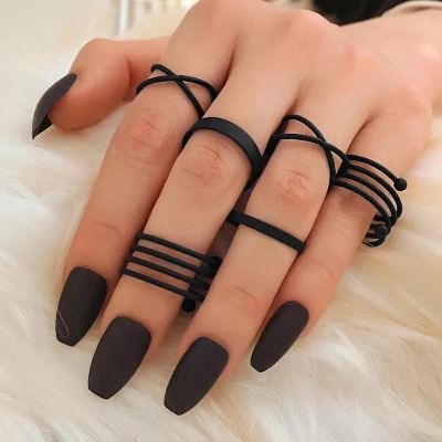 Picture of New Punk Finger Rings 6pcs/set Rings for Women Black Adjustable