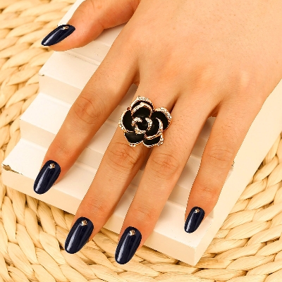 Picture of Black Rose Flower Ring for Women Stylish Jewelry Accessory Black Adjustable