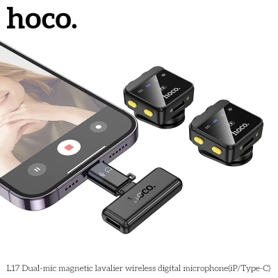 Picture of Hoco L17 Dual-Mic Magnetic Lavalier Wireless Digital Microphone  (iP/Type-C )