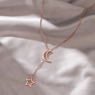 Picture of Star & Moon Pendant Chain for Women Gold Adjustable
