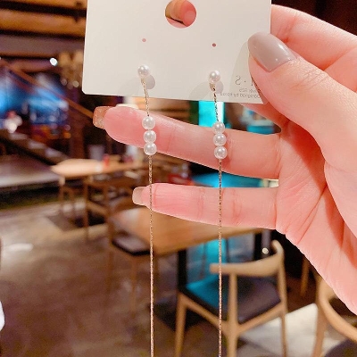 Picture of Fashion White Long Stud Earrings White 