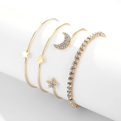 Picture of New Stylish Adjustable Bracelet 4 Sets With beautiful Moon Star Shape for woman Gold 