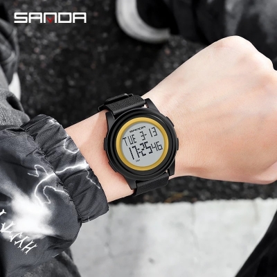 Picture of Sanda 337 Fashion Men Digital Watches Waterproof Mens watch Yellow 
