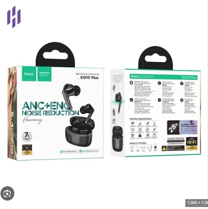 Picture of Hoco EQ10 Plus Harmony ANC + ENC TWS Earbuds | Bluetooth 5.4 | 13 mm Drivers | 7 H Playback (6 H ANC) | 300 mAh LED Display Case | Dual‑Device Pairing | Auto‑Pair | Touch Volume Slide | Type‑C Charge | IPX5