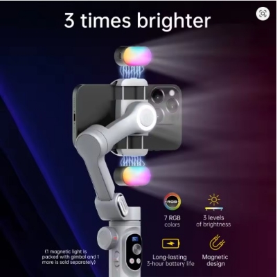 Picture of Smart X Pro 3-Axis Smart Gimbal Stabilizer Set With RGB Magnetic Light OLED Display LED Light Focus Wheel Grey Gimbal