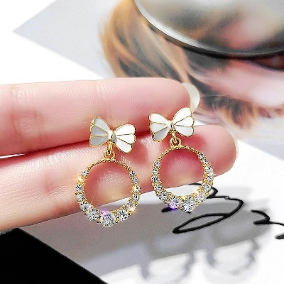 Picture of Crystal Round Earrings For Women White 