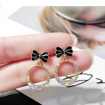 Picture of Crystal Round Earrings For Women Black 