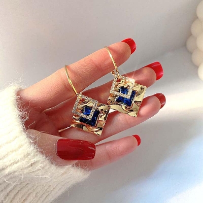 Picture of Cute Simple Square Crystal Blue  Earrings Blue 