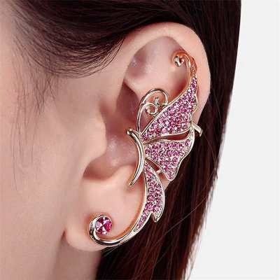 Picture of Decorative Ear Clips Wing Ear Piece -Butterfly Earring Pink 