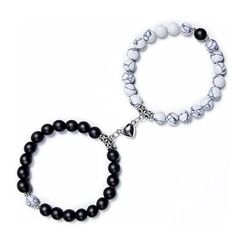 Picture of Love  Magnetic Heart Bracelets for Couples (2 Piece) | Small Rubber Band Magnet Stone Bell Bracelet with Knotted Head Rope