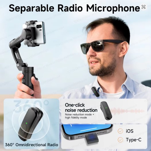 Picture of TOKQI M03 Handheld Gimbal 3-Axis AI Tracking Stabilizer with Wireless Microphone for Smartphones Shooting Vlog, with Fill Light