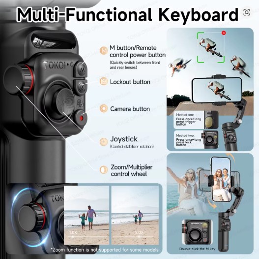 Picture of TOKQI M03 Handheld Gimbal 3-Axis AI Tracking Stabilizer with Wireless Microphone for Smartphones Shooting Vlog, with Fill Light