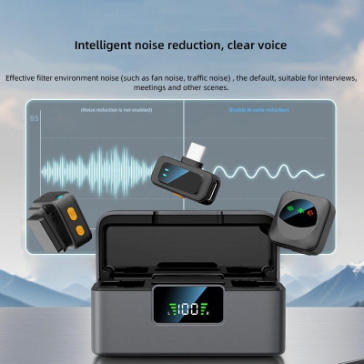 Picture of SX36 Stereo Microphone One Drag Two Wireless Mic for Vlogging Round Collar Clip Microphone