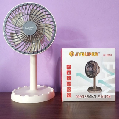 Picture of Joy Super JY-2218 Professional Rechargeable Portable Mini Table Fan Strong Wind Left to Right Oscillating Angle 45 Degrees - AC/DC