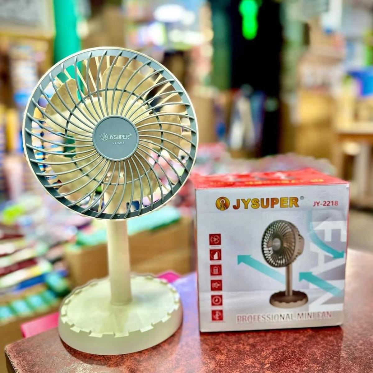 Picture of Joy Super JY-2218 Professional Rechargeable Portable Mini Table Fan Strong Wind Left to Right Oscillating Angle 45 Degrees - AC/DC