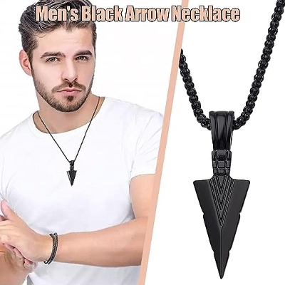 Picture of Viking Arrowhead Pendant Stainless Steel Norse Warrior Celtic Gift Necklace Black Black 
