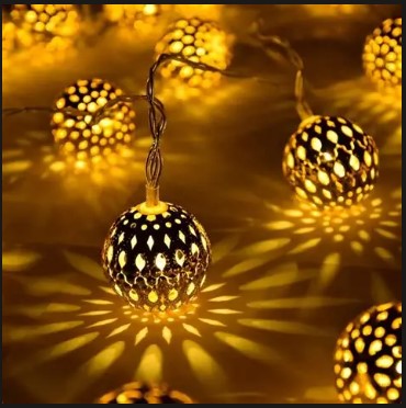 Picture of Decorative Moroccan 20 Golden Metal Balls LED Globe String Lights, Snow Ball Home Decorative Lights