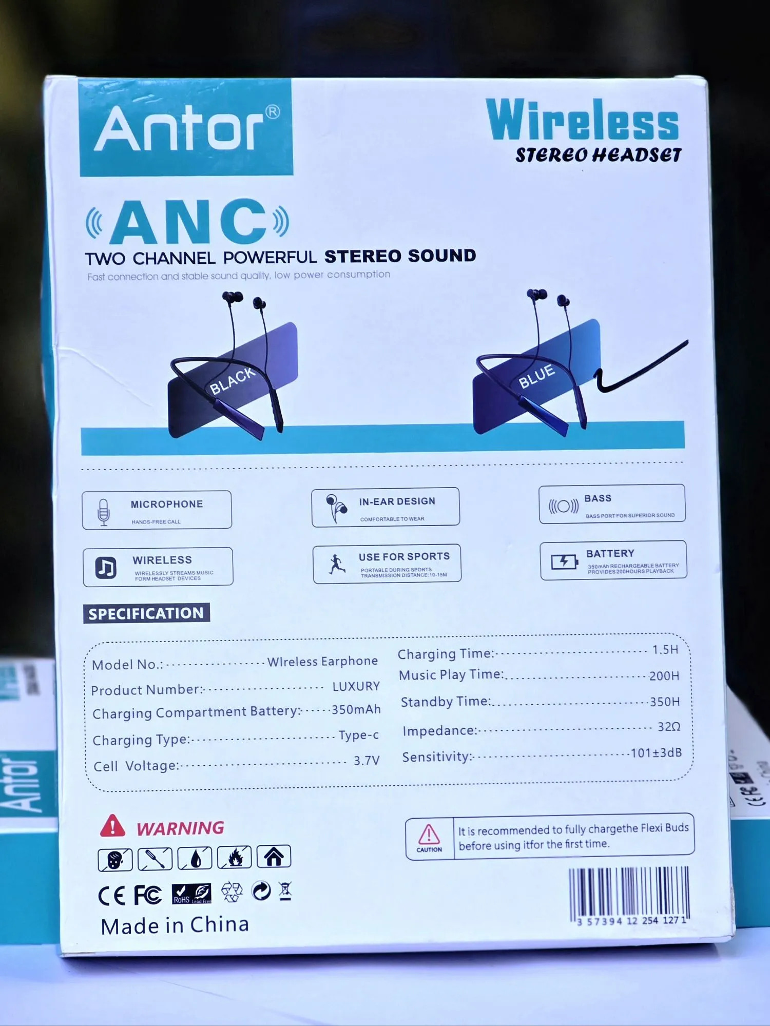 Picture of 200H Neckband Antor Luxury Wireless Earphone Bluetooth 5.4 Voice Change magnetic on/Off Type C port