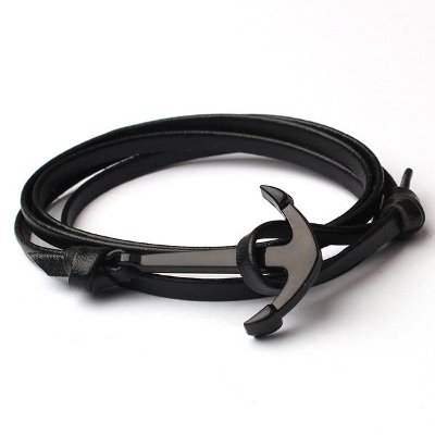 Picture of Eif Dock Trendy Woven Multilayer Black Anchor Bracelets Men Hope Anchor Bracelet Pulsera Navy Hand Leather Bracelets Dropship Black Adjustable