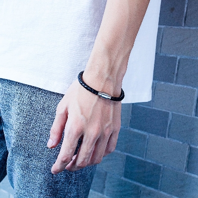 Picture of Leather Bracelet Men Stainless Steel Magnetic Clasp Handmade Men Bracelets Bangles Braided Leather Bracelet Brown Adjustable