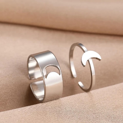 Picture of Finger Ring Heart/Moon/ Attrtive Couple Open Rings Silver Adjustable