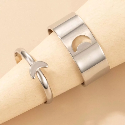 Picture of LOVE King & Queen Couple Ring Set In Titanium Hart Colour - golden Gold Adjustable